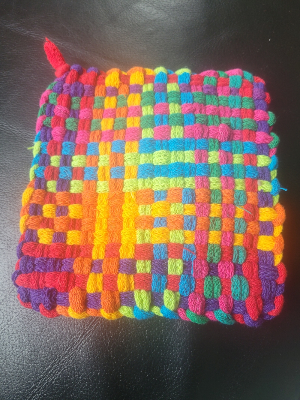 Handwoven Multicolor Cotton Pot Holder - Bright Rainbow
